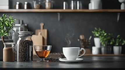 Modern Kitchen with Coffee and Spices on the Counter