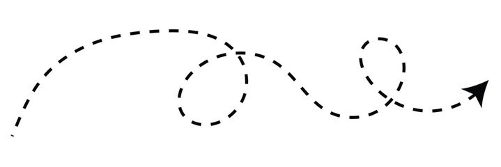 Long squiggle dashed, dotted line arrow vector icon on white background.  Vector Illustration .