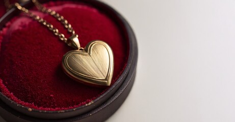 valentine day poster,card,banner, A heart-shaped locket on a velvet surface with copy space.
