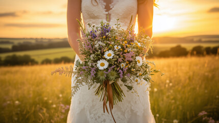 Stunning Wildflower Bouquet at Sunset - A Romantic Countryside Wedding