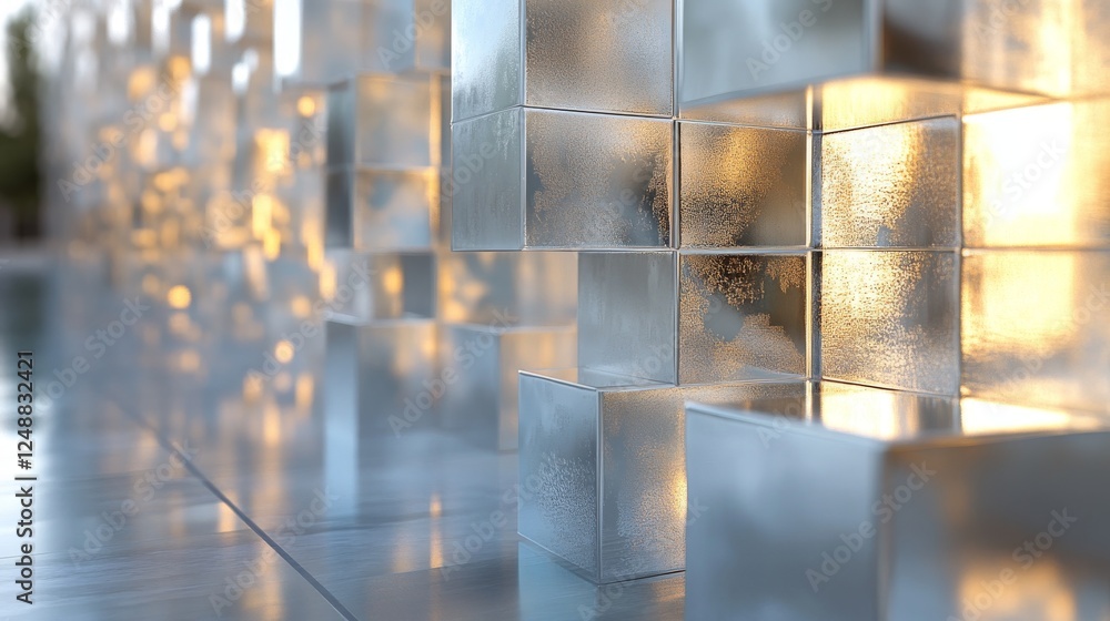 Poster abstract arrangement of shiny metallic cubes creating an interesting pattern