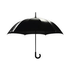 A solitary open black umbrella isolated on white provides a stark contrast