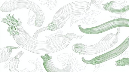 Elegant Zucchini Line Art Pattern - Fresh Vegetables Illustration
