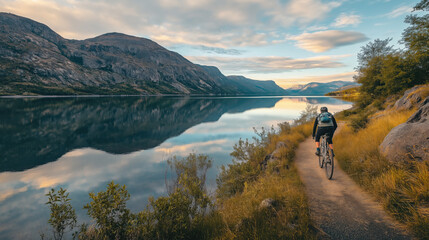 Serene Mountain Lake Cycling Path - Breathtaking Natural Scenery