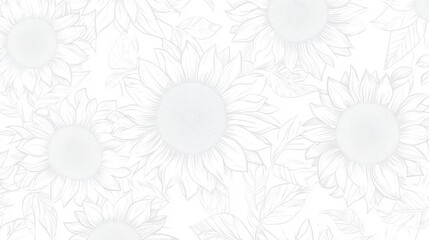 Delicate Floral Line Art Seamless Pattern with Sunflowers