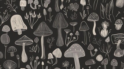 Elegant Mushroom and Floral Pattern Design