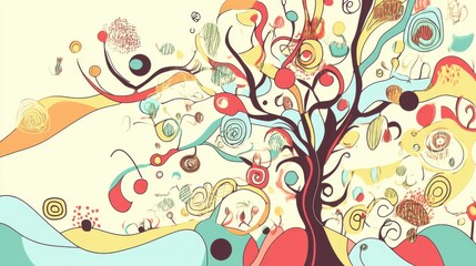 Abstract Colorful Tree of Imagination and Fantasy