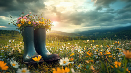 A Meadow of Flowers in the Sunlight: A Peaceful Rural Scene
