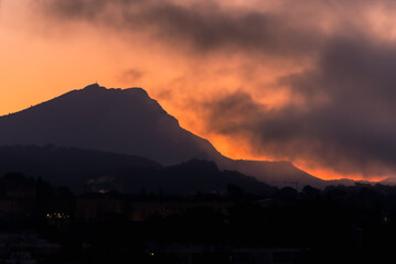 Sainte Victoire mountain in the light of a winter morning