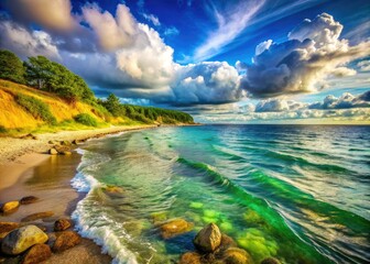 Breathtaking AI-generated Ystad seascape; Skåne's stunning coastline captured.