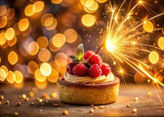 Capture dazzling food photos: golden bokeh lights illuminate delicious treats.
