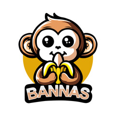 Cute Monkey Eating Banana Logo