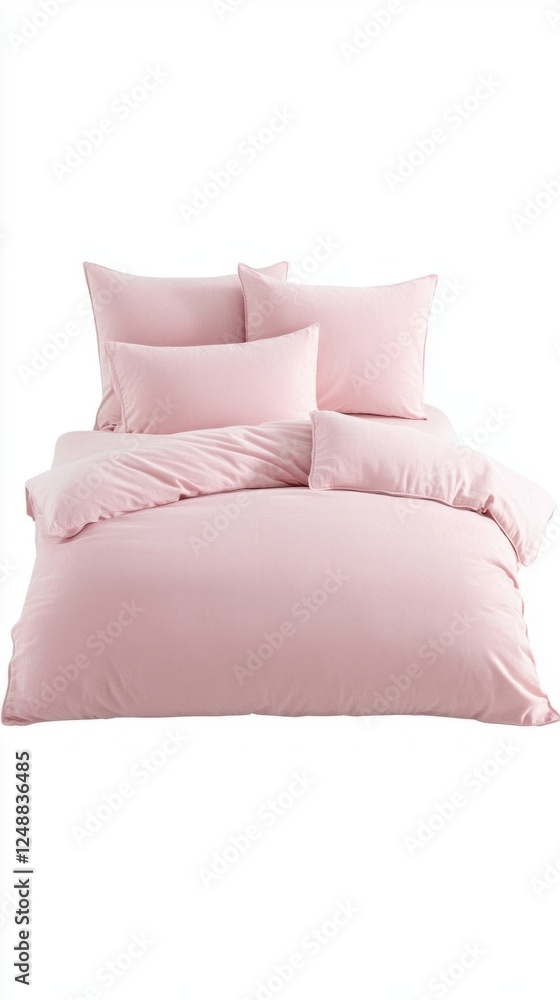 Poster featuring a gentle light pink bedding ensemble, this set includes two plush pillows and a cozy duvet