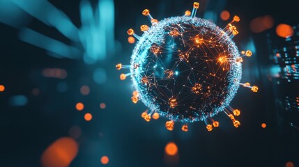 A D holographic globe with interconnected nodes representing global digital networking