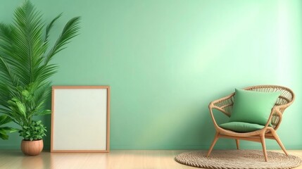 Modern Minimalist Interior Design with Green Tropical Plants. Generative AI