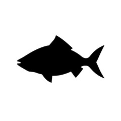 Minimalist black silhouette of a fish on a white background