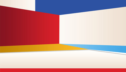 Fototapeta premium A geometric abstract background with red, yellow, blue, and white planes. Modern and vibrant vector design for bussines and product.
