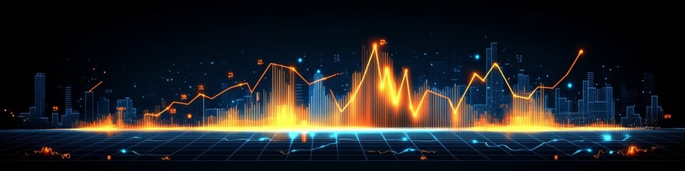 Fototapeta premium Financial Data Illuminates City Skyline, Symbolizing Investment, Trading, and Stock Market Analysis