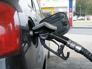 A car is being filled with gas at a gas station