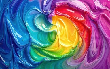 Fluid rainbow paint mixing together in swirling currents