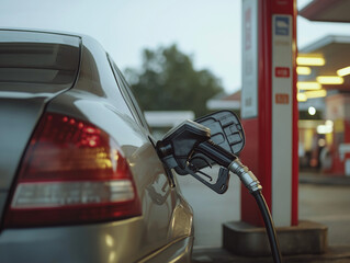 A car is being filled with gas at a gas station