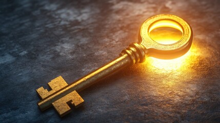 A golden key unlocking a glowing lock, representing strategic decision-making on a dark gradient background