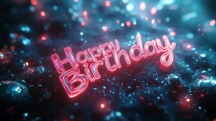 A vibrant and colorful digital illustration featuring glowing text that reads 'Happy Birthday'. Perfect for celebrating special moments and adding joy to party themes.
