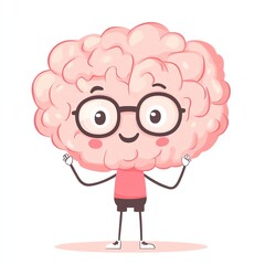 Fototapeta premium A cute cartoon brain character with glasses, smiling and posing, representing intelligence and creativity in a fun way.