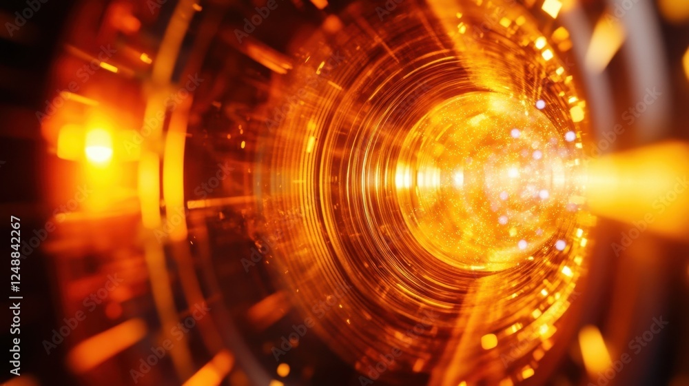 Poster mesmerizing view of a glowing tunnel filled with swirling energy particles, creating a dynamic and f