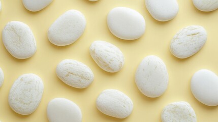 Obraz premium Smooth white stones arranged artfully on a pastel yellow background