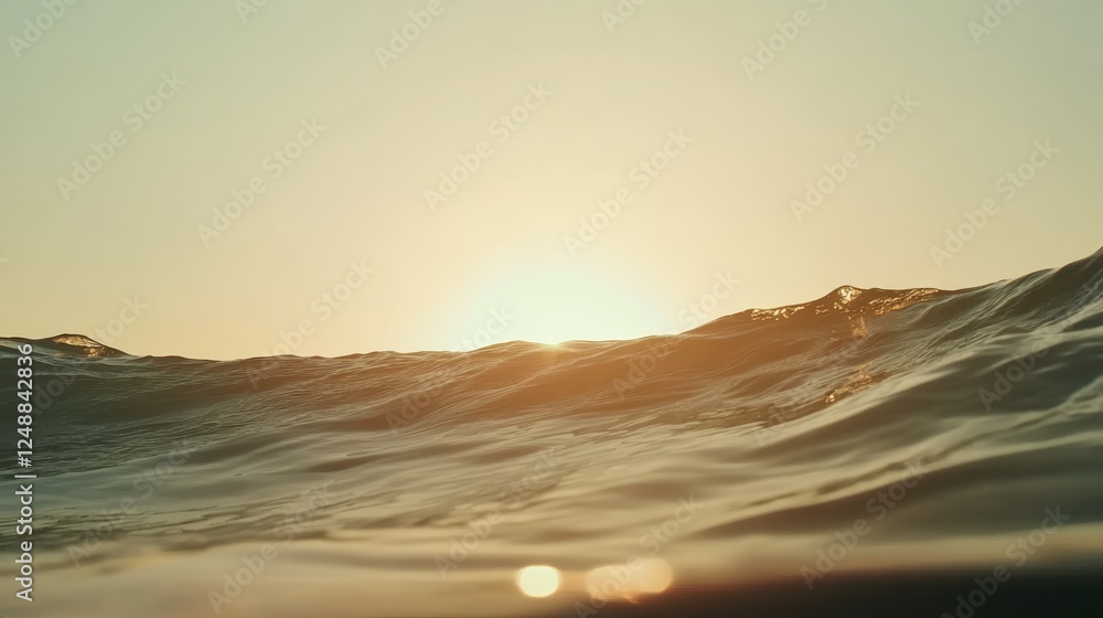 Poster golden sunlight reflecting on the surface of rolling ocean waves, creating a serene and picturesque 