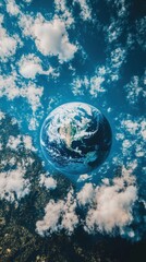 Planet surrounded by clouds in a blue sky representing earth-friendly excursions and realistic photography