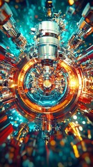 Obraz premium Abstract futuristic machine, complex gears, vibrant colors, dynamic composition