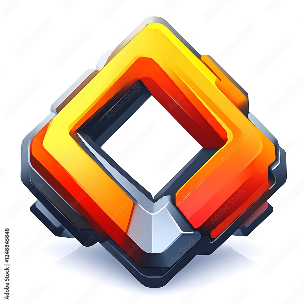 Poster abstract 3d render of a geometrical square shape with glossy metallic edges
