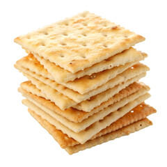 Pile of Crispy Saltine Crackers &ndash; Golden Baked Snack Isolated on Transparent Background