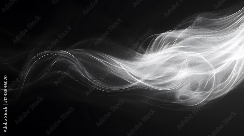 Poster abstract dynamic black and white fluid design with soft flowing lines and shapes