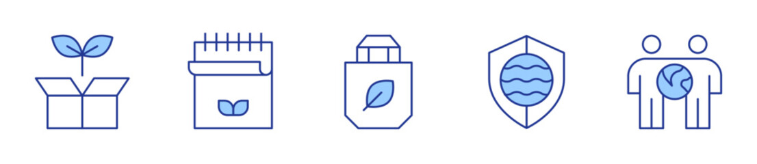 eco bag, safe, friends, sustainable, notebook. Ecology Icon vector illustration. Line Duotone style. Editable stroke
