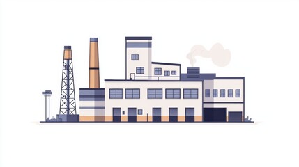 Obraz premium Modern Industrial Factory Building with Smoke and Towers
