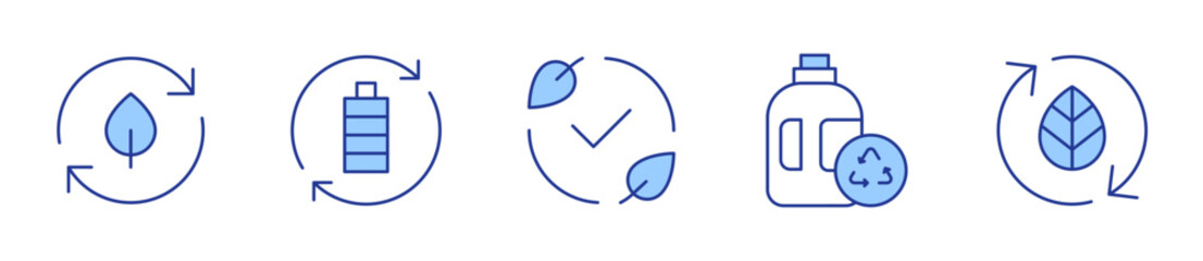 ecology, detergent, recycling, recycle, leaf. Ecology Icon vector illustration. Line Duotone style. Editable stroke