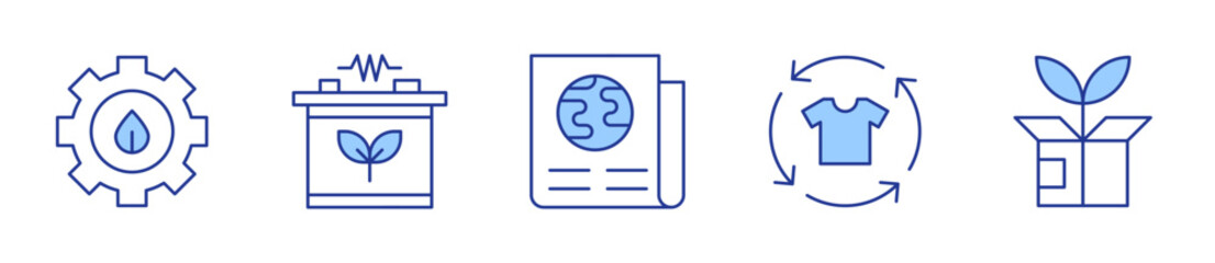 green logistics, eco battery, newspaper, eco, reuse. Ecology Icon vector illustration. Line Duotone style. Editable stroke