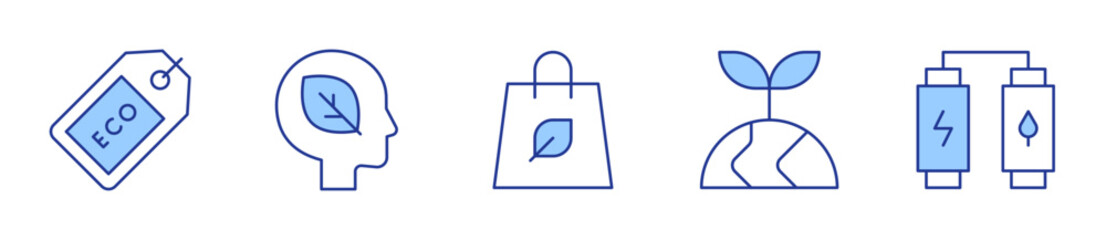 shopping bag, ecology, eco energy, eco tag, think green. Ecology Icon vector illustration. Line Duotone style. Editable stroke