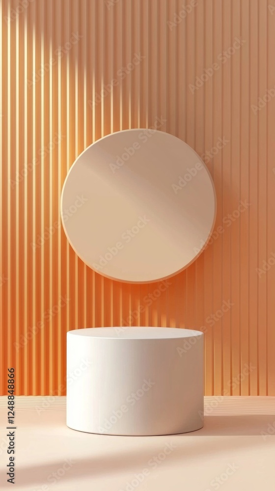Aufkleber a harmonious blend of minimalism and geometry features an orange cylinder podium set within a circul