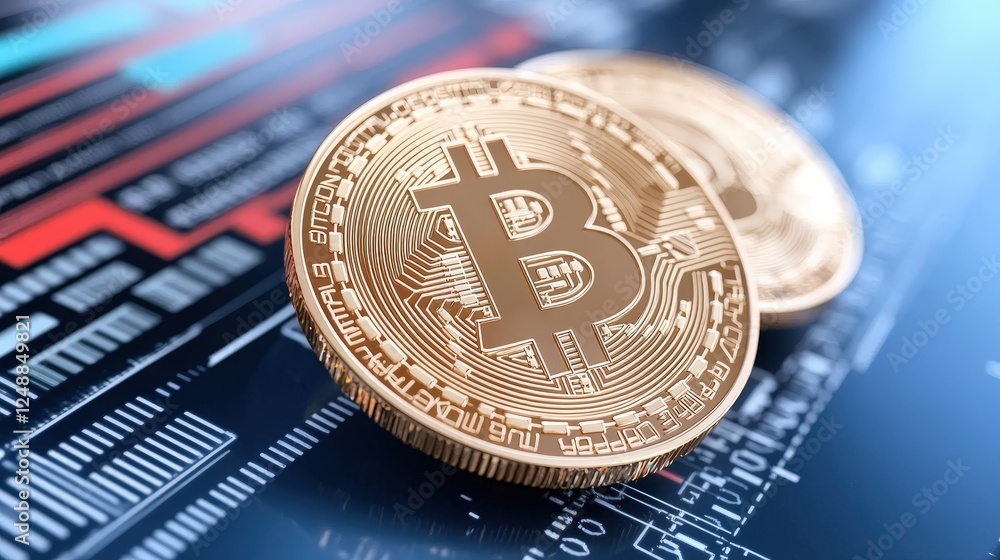 Poster vivid abstract representations of safe digital transactions in cryptocurrency with bitcoin coins on 