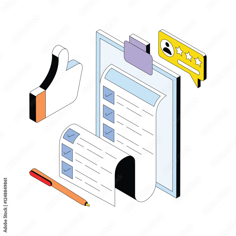 Poster feedback form vector gradient isometric style illustration. eps 10 file