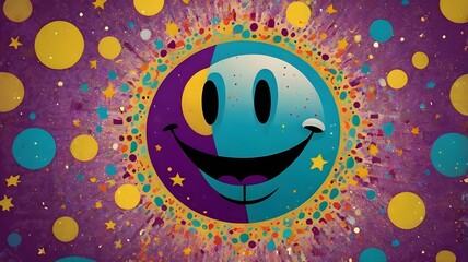Celebrating world happiness day with smiling emoji on colorful background vibrant designs