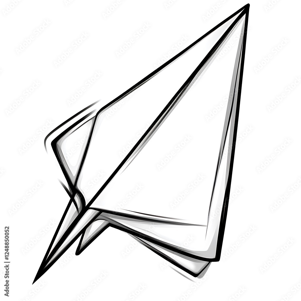 Poster paper airplane sketch with soft shadows on a clean white backdrop in minimalist style