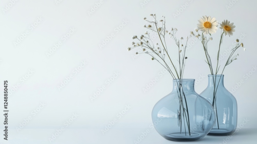 Wall mural Light blue glass vases in a modern living room with pastel colors.