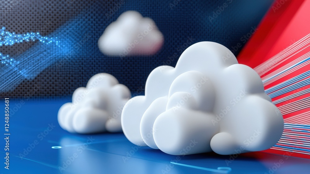 Poster abstract cosmic clouds with swirling data flows in a vibrant digital environment