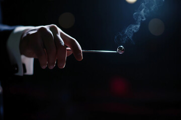 Fototapeta premium Generative AI Portrait of Magician actor Performing Tricks on a Vibrant Circus Stage