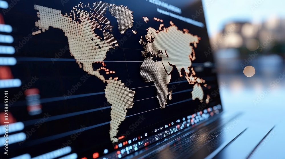 Poster translucent abstract visualization of global cryptocurrency trends and data representation on digita